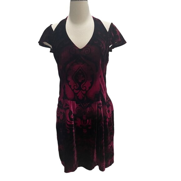 Nanette Lepore Velvet Burnout Dress Goth Chic Glam Cold Shoulder Sz 8 Elegant - Picture 11 of 11